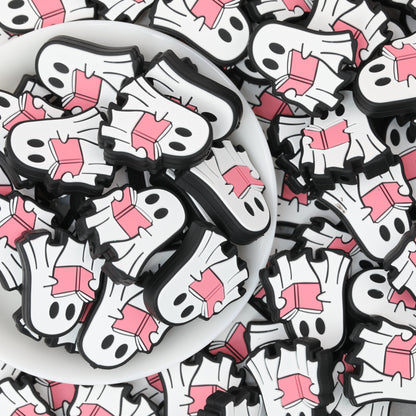 Ghost Theme Silicone Focal Beads White Pink 20pcs