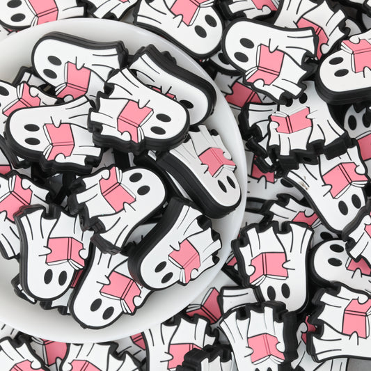Ghost Theme Silicone Focal Beads White Pink 20pcs