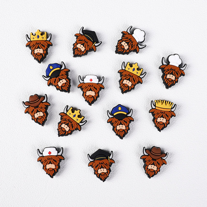 Silicone Focal Beads Highland Cattle Wearing Police Hat Crown 20pcs 3