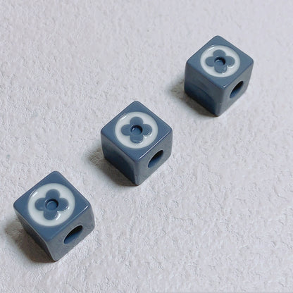Painted Round Square Acrylic Beads 14mm 21mm Clover Pattern Enamel 10pcs 7