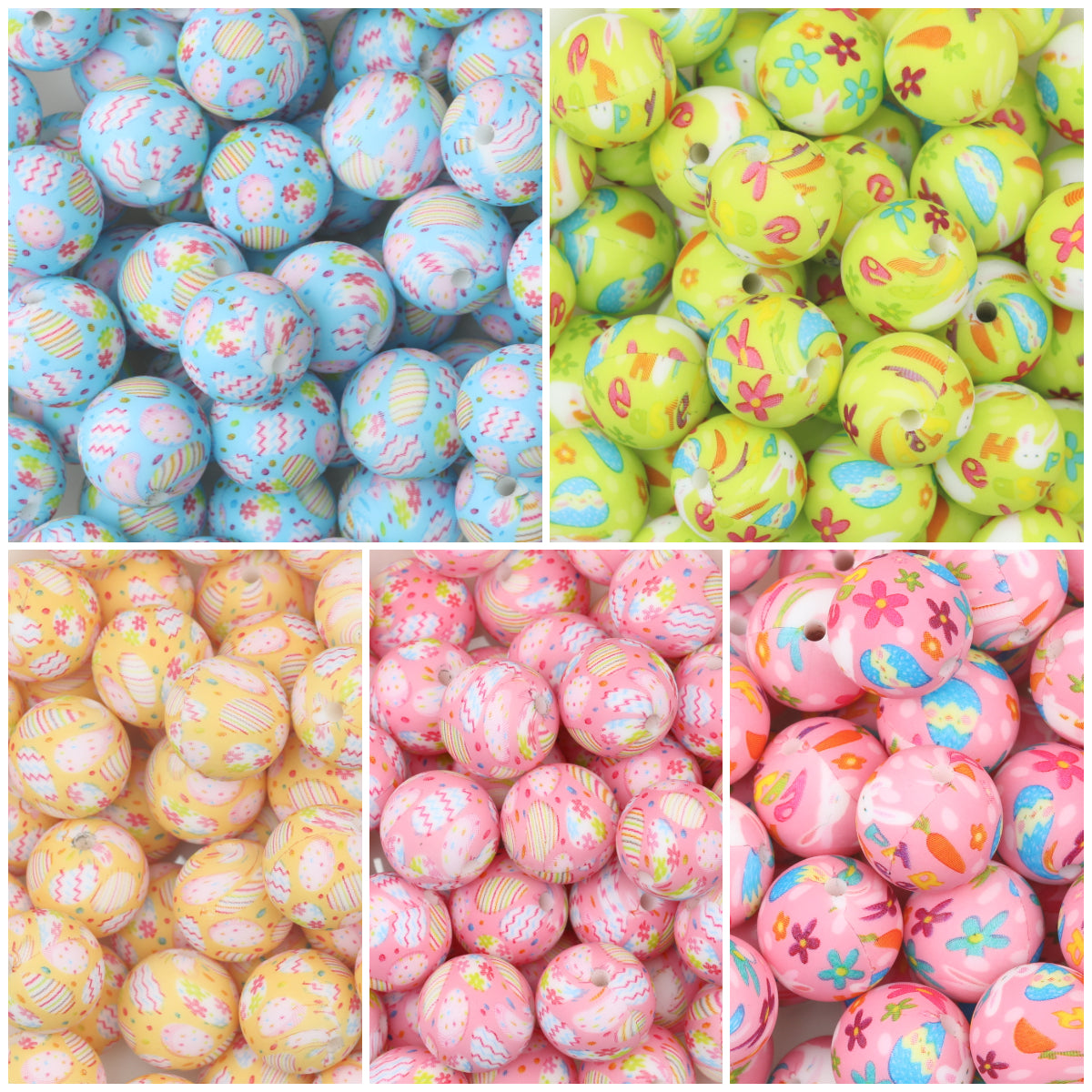 Easter Pattern 15mm Silicone Beads Printed Design 50pcs