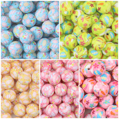 Easter Pattern 15mm Silicone Beads Printed Design 50pcs