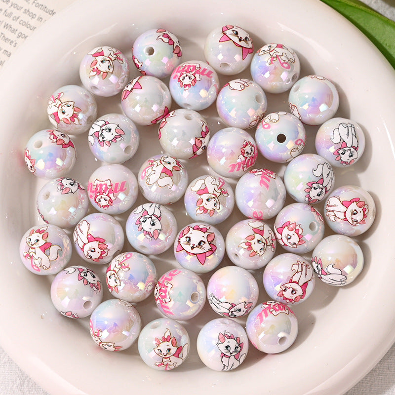 16mm Printed Double Sided Cat Pattern Acrylic Round Beads 20pcs