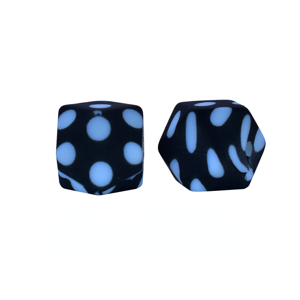 14mm Hexagon Silicone Beads Printed Camouflage Leopard Design 50pcs