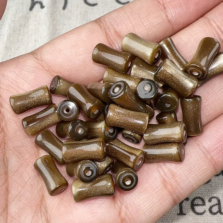 Imitation Jade Bamboo Section Resin Beads 12mm Glitter Powder 10pcs 3