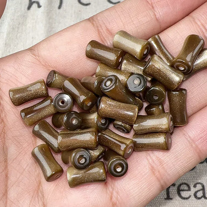 Imitation Jade Bamboo Section Resin Beads 12mm Glitter Powder 10pcs 3