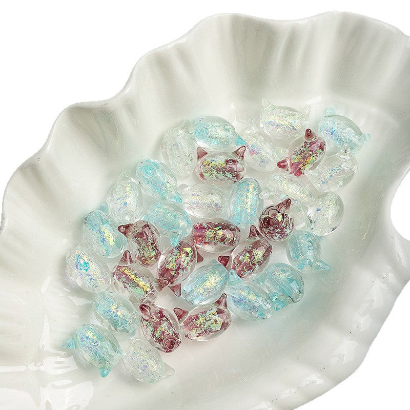 Cat Shaped 15mm Glass Beads Sparkling Reflective Surface 10pcs 5
