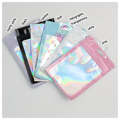Zip Lock Bags 10.5x15cm Holographic PE Plastic Clear Window 50pcs