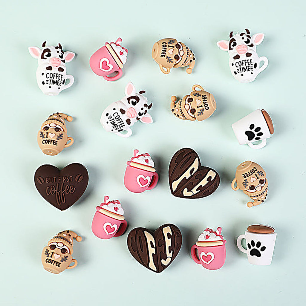 3D Coffee-Themed Silicone Focal Beads Cute Coffee Cups 20pcs