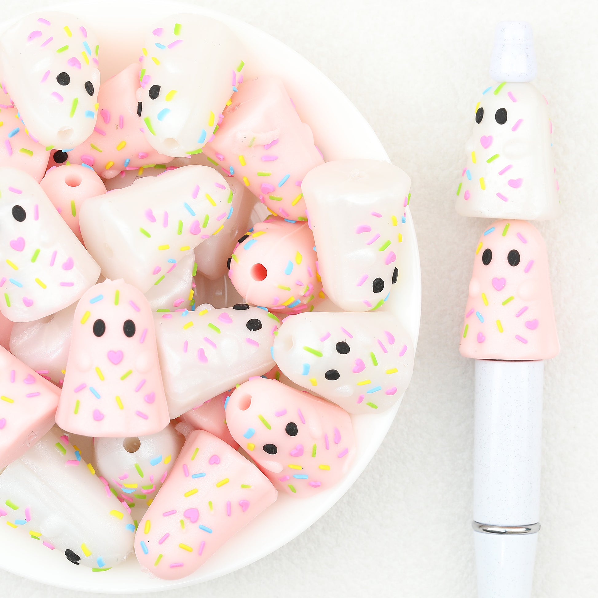 3D Halloween Glitter Sugar Crush Ghost Silicone Focal Beads 20pcs