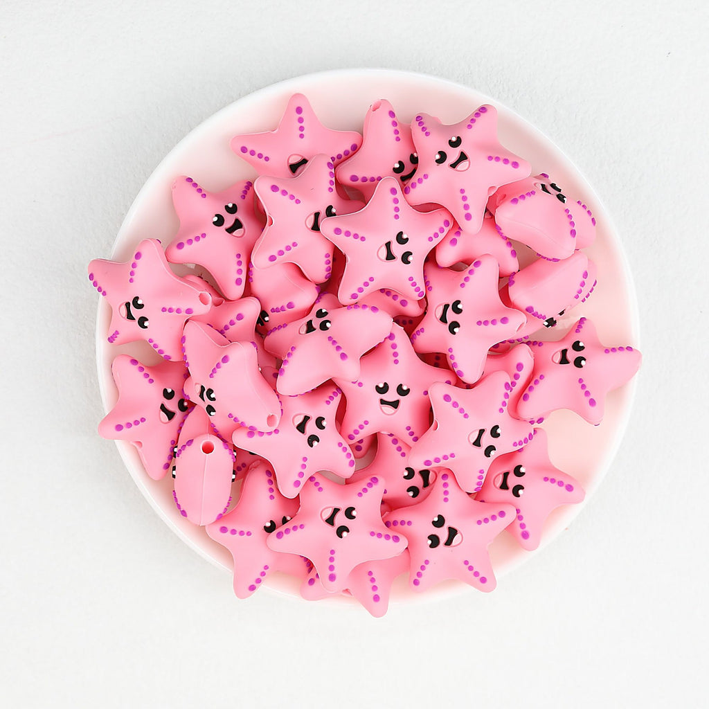 Playful Pink Starfish 3D Silicone Focal Beads 20 pcs