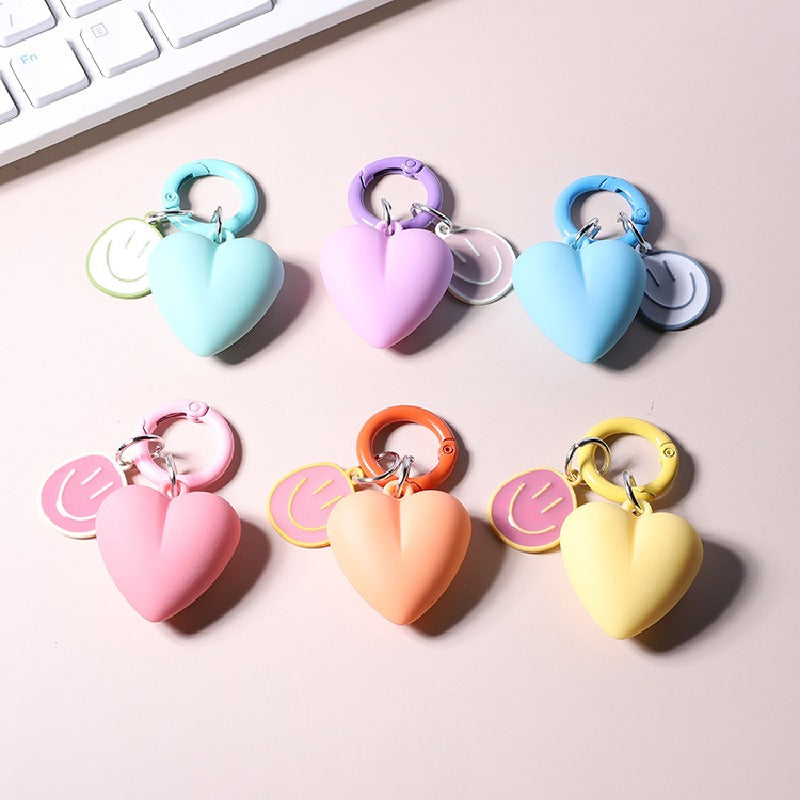 Resin Heart Smiling Face Keychain Pastel Colors Cute Charm