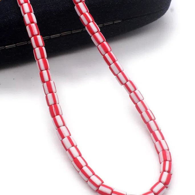 Cylindrical Clay Beads 6mm Two-Color Striped Matte Finish 10strands 630pcs 5