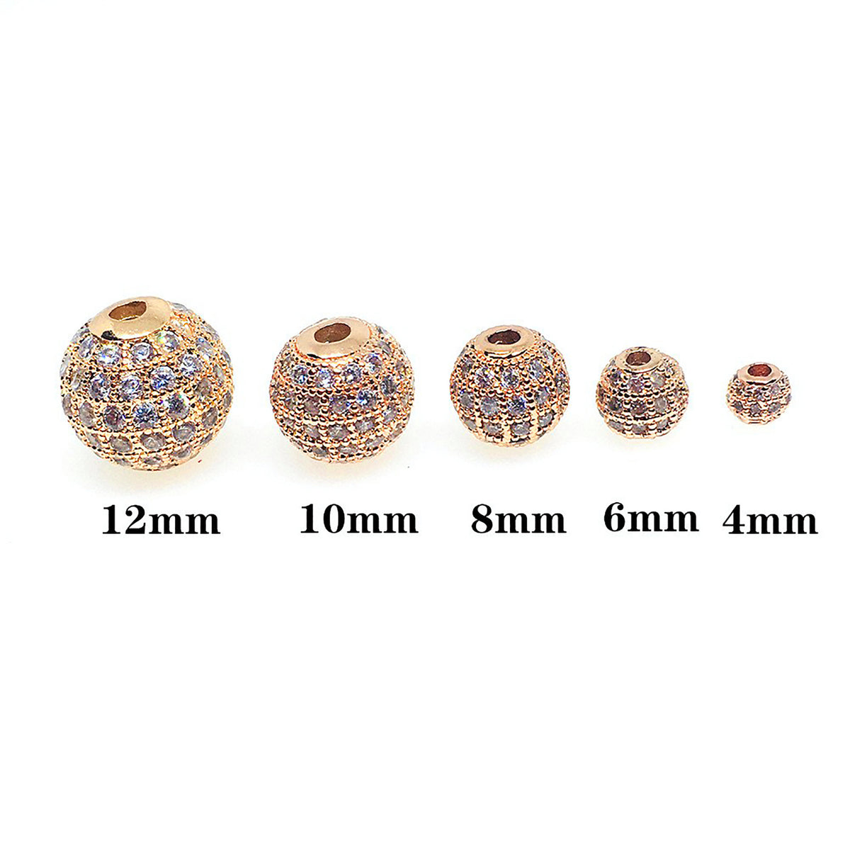 Fancy Zirconia Paved Round Brass Beads 14mm 5pcs 3