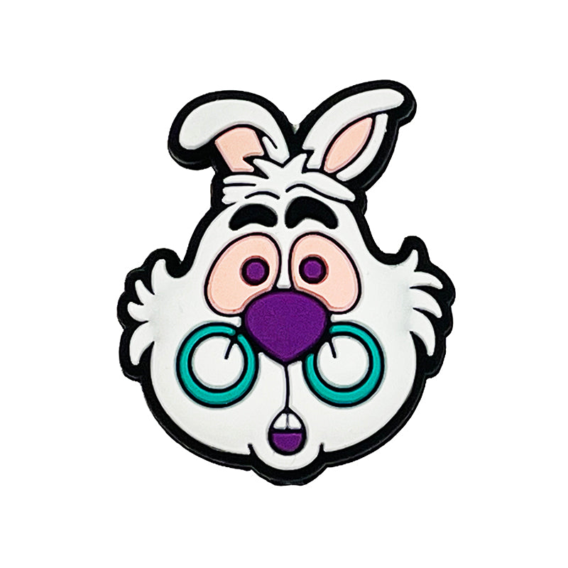 Silicone Focal Beads White Rabbit Alice in Wonderland Teal Glasses Pastel Pink 20pcs