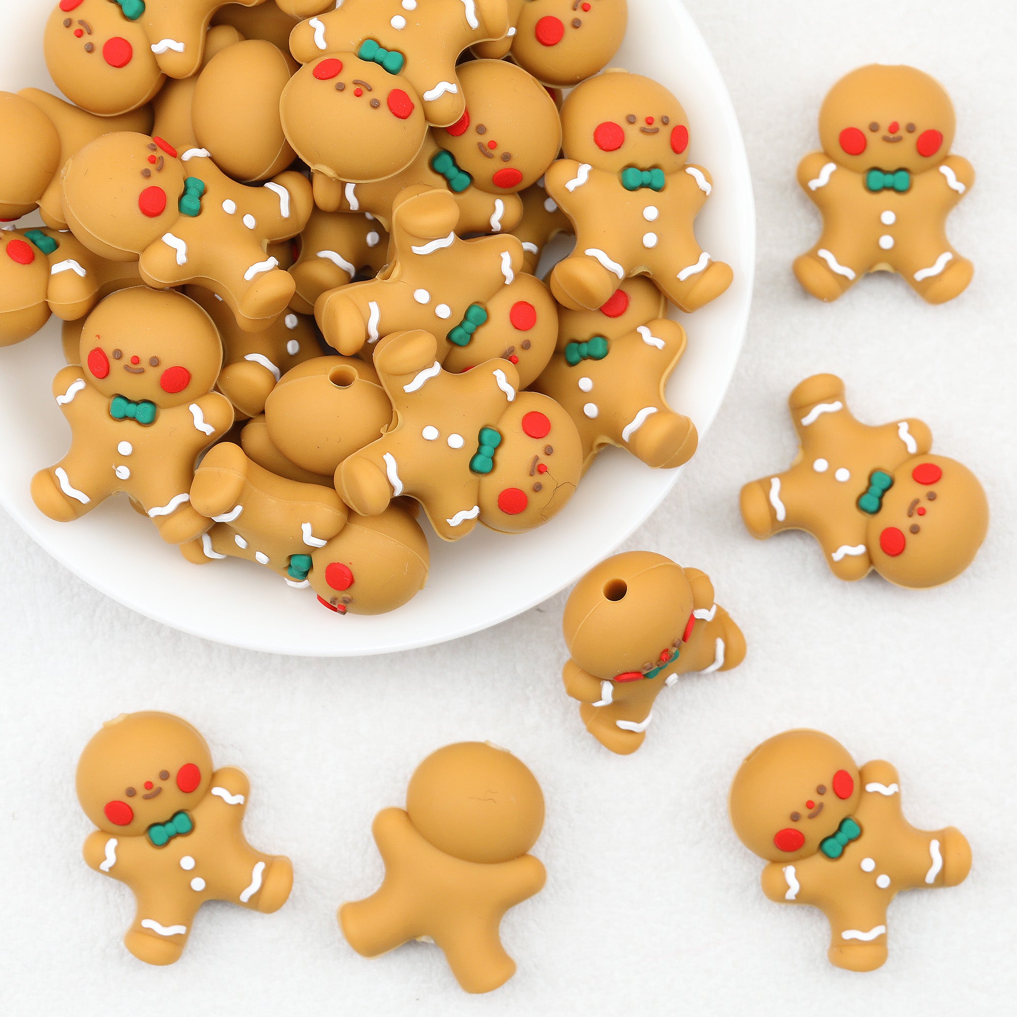 Gingerbread Man 3D Silicone Focal Beads Bowtie 20pcs