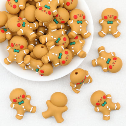 Gingerbread Man 3D Silicone Focal Beads Bowtie 20pcs
