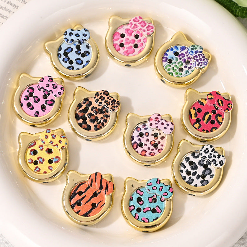 Leopard Print Cat Face Acrylic Button Beads 24mm 10pcs