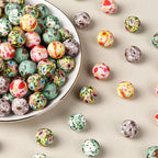 50Pcs 15mm Colored pattern printed silicone beads