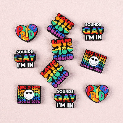 Silicone Focal Beads Rainbow Pride Bold Typography Hearts 20pcs 3