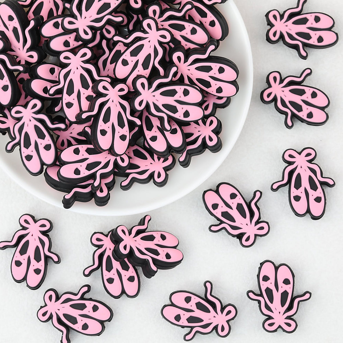 Pink Ballet Shoe Silicone Focal Beads 20 pcs