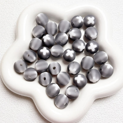 Frosted Round Acrylic Beads 16mm Bicolor White Cross 10pcs 9