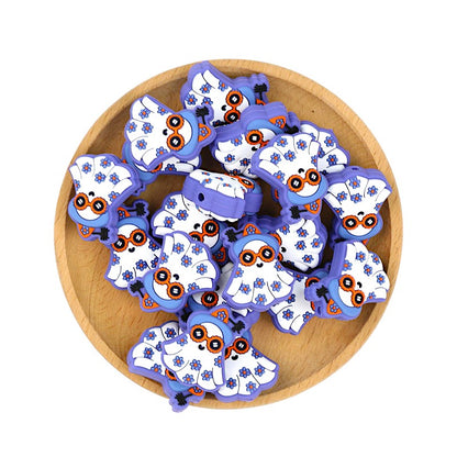 Silicone Focal Beads Halloween Ghost Wearing Purple Hat and Orange Sunglasses 20pcs 3