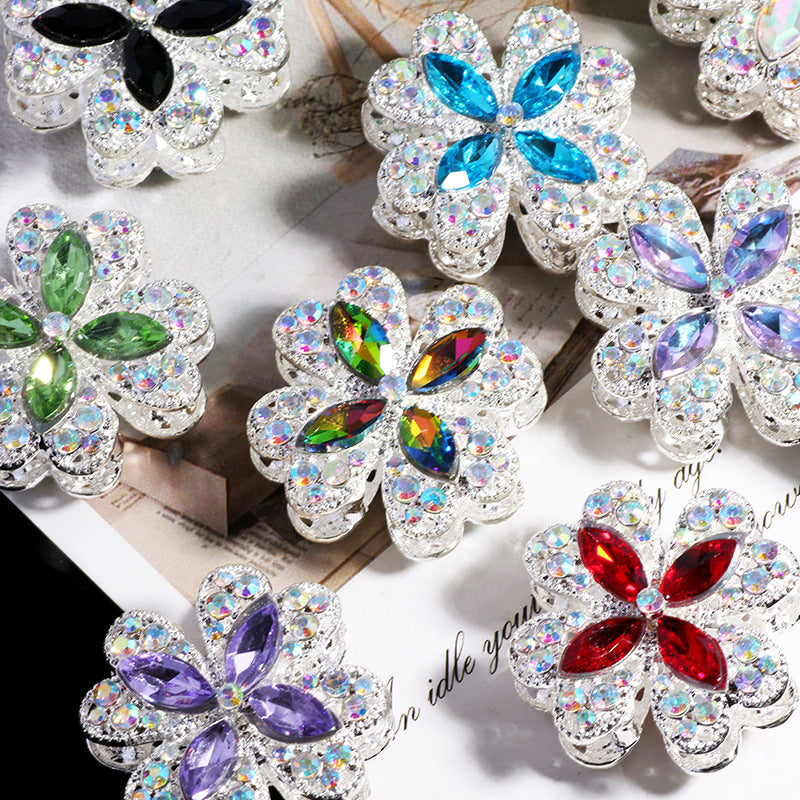 Alloy Clover Rhinestone Beads 30mm Fancy Decorative Charms 3pcs 4