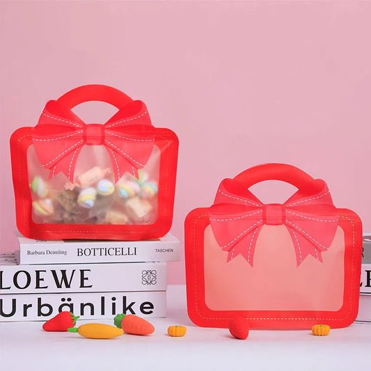 Matte Bow Zip Lock Plastic Handle Window Bags Pink Blue Red 10pcs 19x20 24x26cm 2