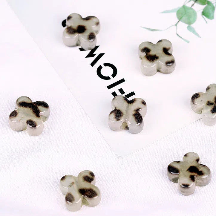 Leopard Pattern Heart Star Flower Resin Beads 15-19mm Glossy 10pcs 9
