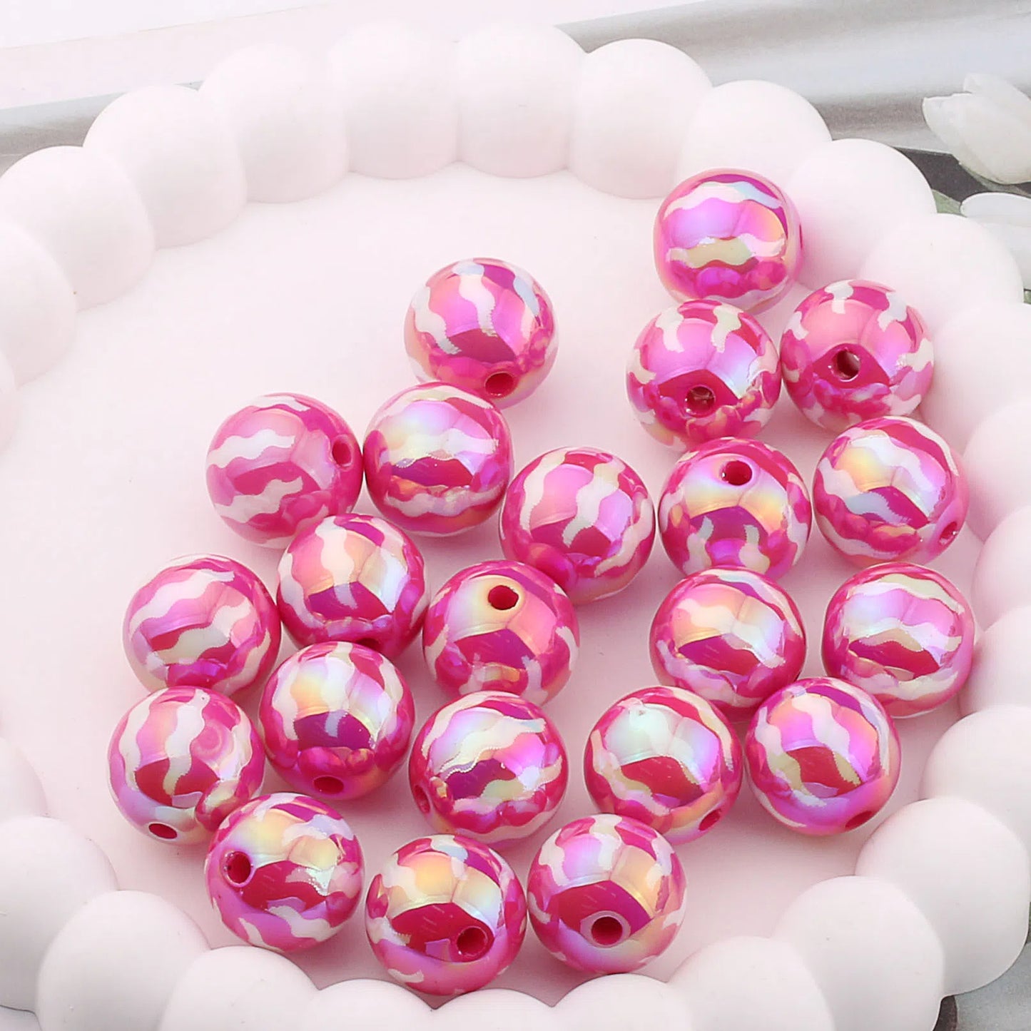 UV Plating Round Acrylic Beads 16mm Watermelon Stripe Printed 20pcs 10