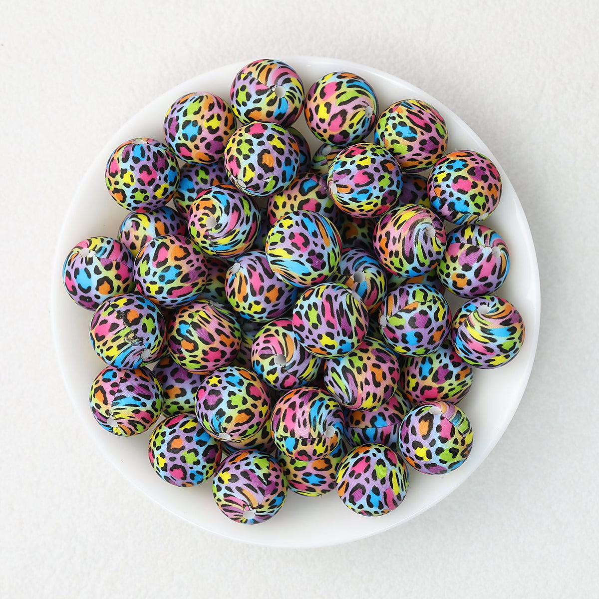 15mm Leopard Pattern Silicone Round Beads 50pcs - Aurora Small Leopard