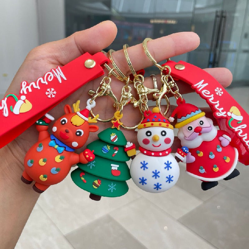 Silicone Christmas Elk Snowman Keychain Colorful Holiday Characters 2