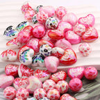 Plating Round Heart Acrylic Beads 16mm 20mm UV Valentine Print 20pcs