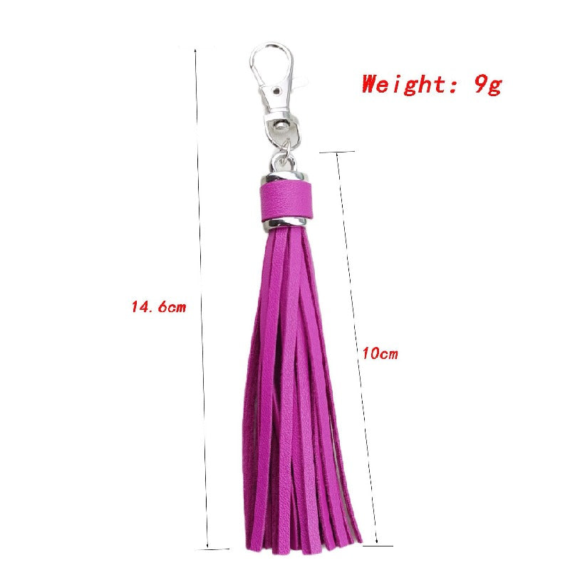 PU Leather Tassel Keychain 9cm Strips Silver Lobster Clasp 2