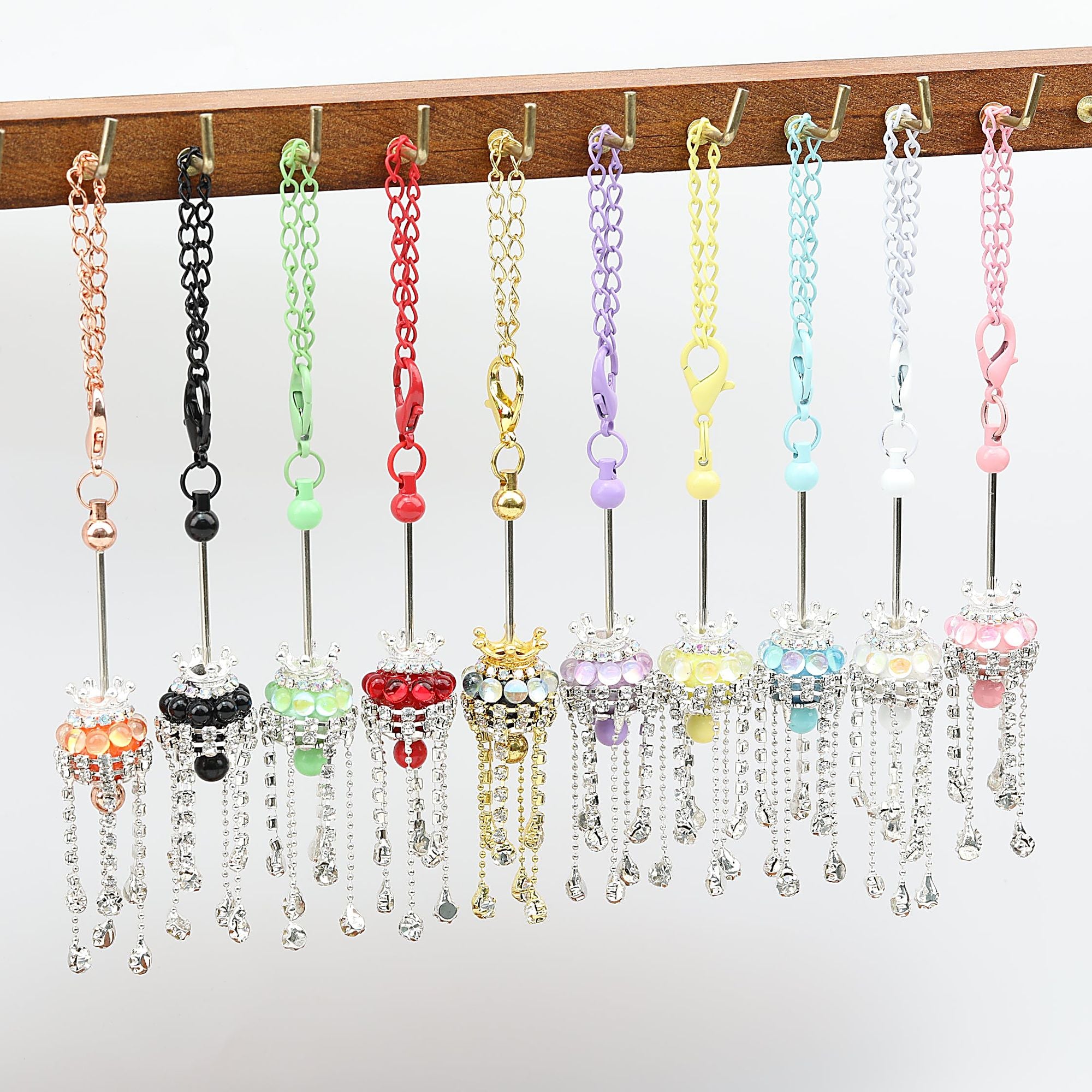 Fancy Crown Tassel Polymer Clay Beads with Rhinestones 23mm 5pcs