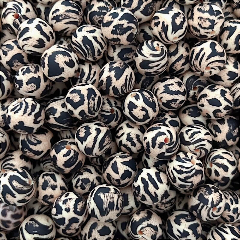 15mm Silicone Beads Leopard Print Multicolor Printed Design 50pcs 7