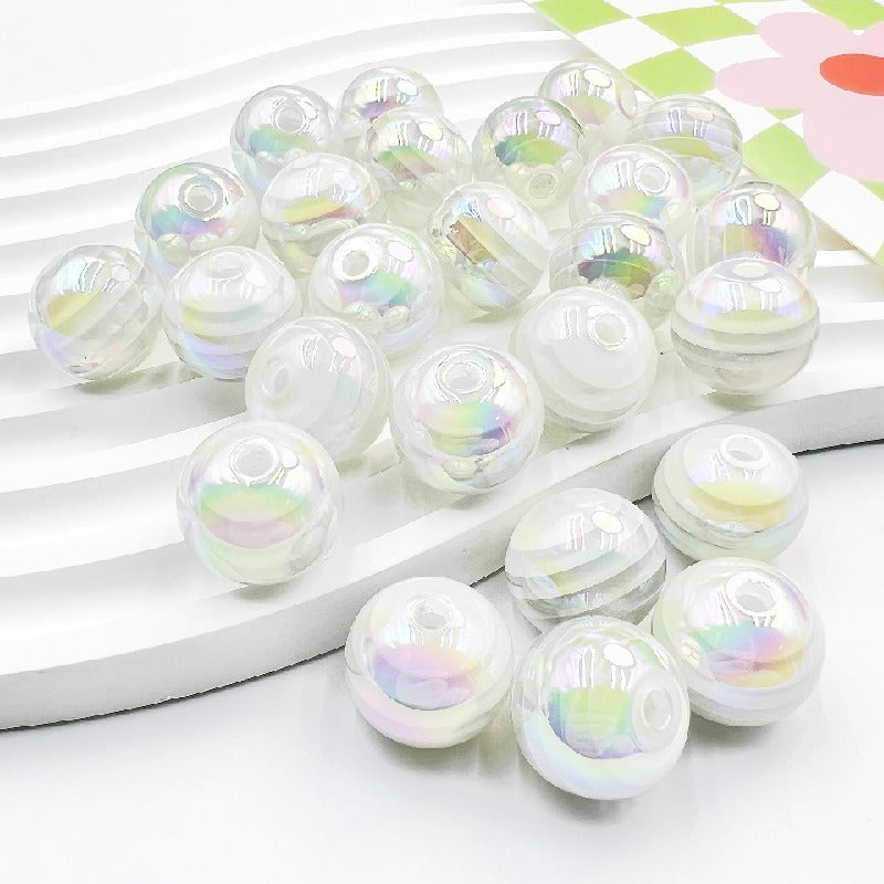 Striped Rainbow Acrylic Beads 16mm Glossy Round 10pcs 4