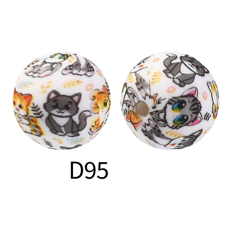 50Pcs 15mm Colored pattern printed silicone beads 97