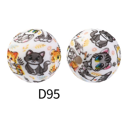50Pcs 15mm Colored pattern printed silicone beads 97