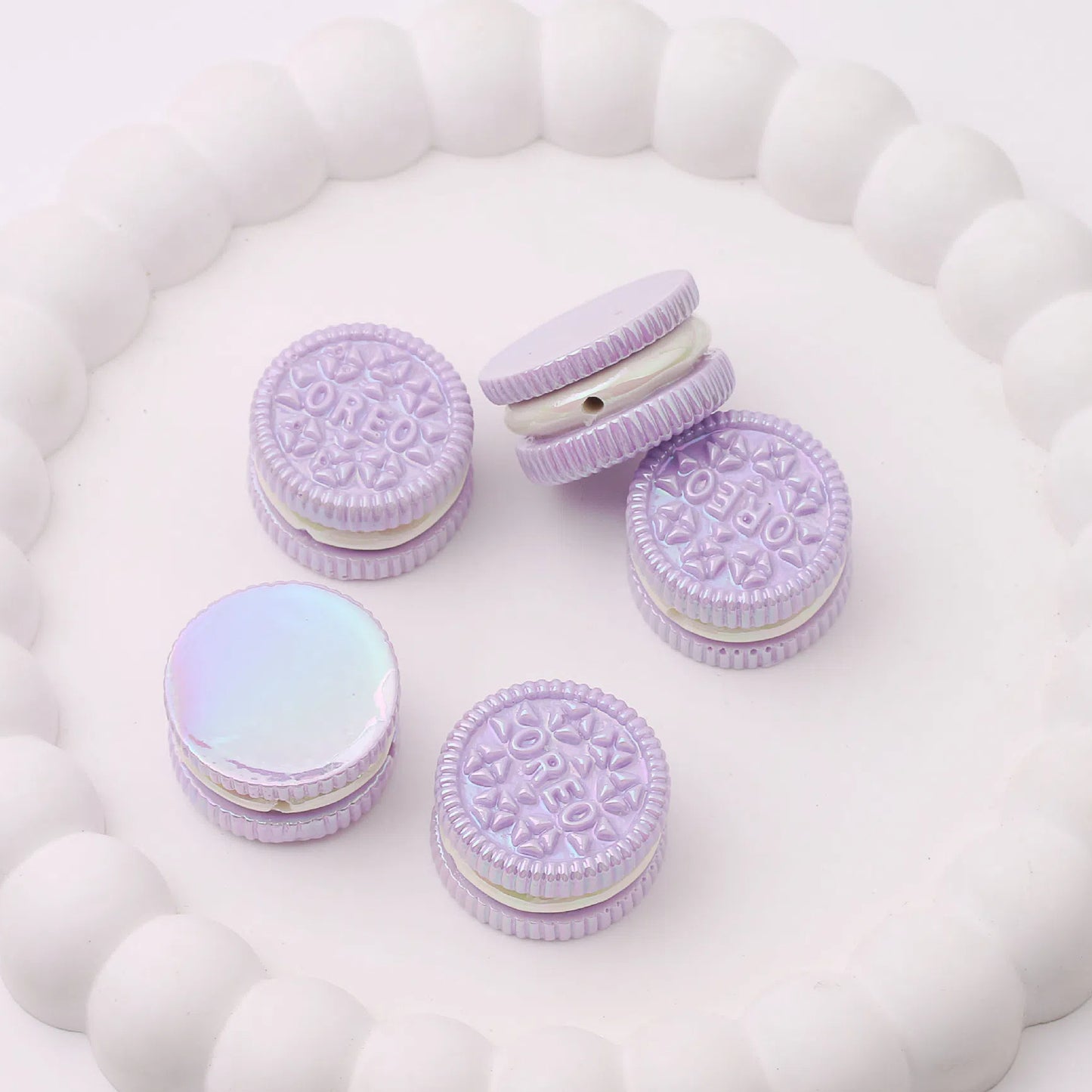 UV Plating Oreo Biscuit Resin Beads 12x23mm Glossy Multicolor 50pcs 6