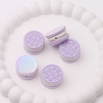 UV Plating Oreo Biscuit Resin Beads 12x23mm Glossy Multicolor 50pcs 6