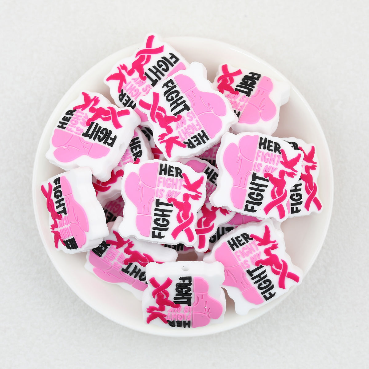 Her Fight Is My Fight Pink Ribbon Silicone Focal Beads 20Pcs  2
