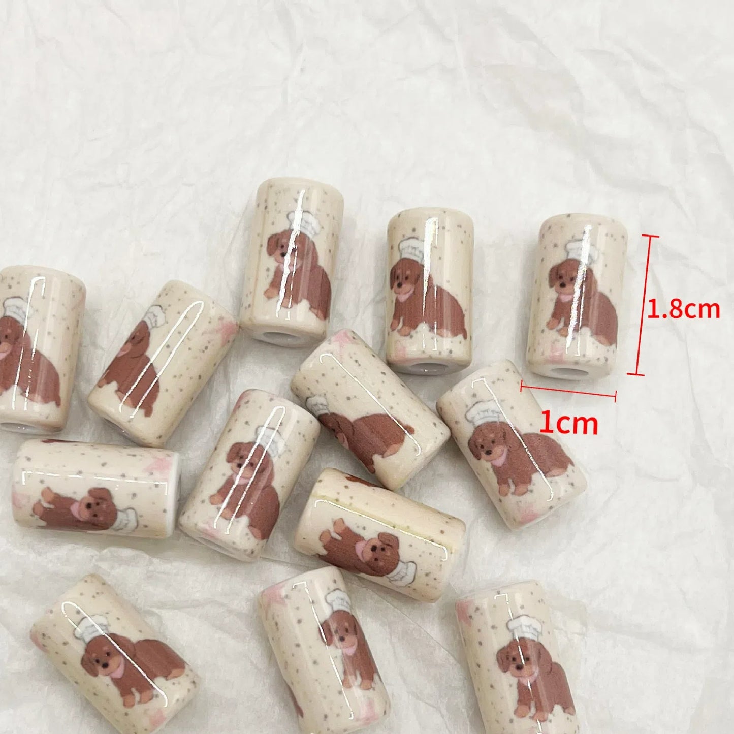 Spring Acrylic Tube Beads 18mm Cute Puppy Printed Glossy 10pcs 9