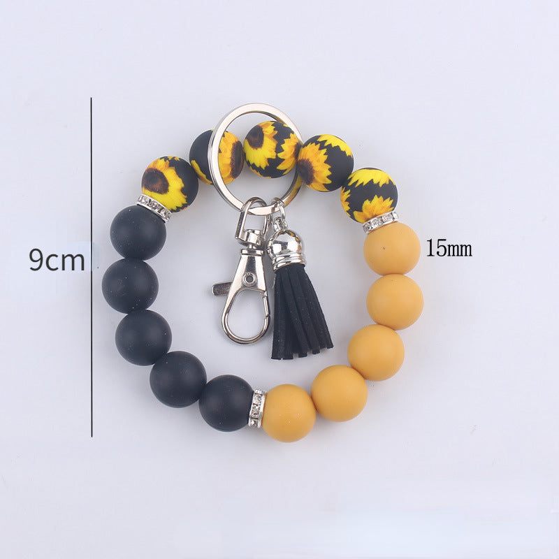 Tassel Leopard Print Silicone Bead Wristlet Keychain Soft Matte 5
