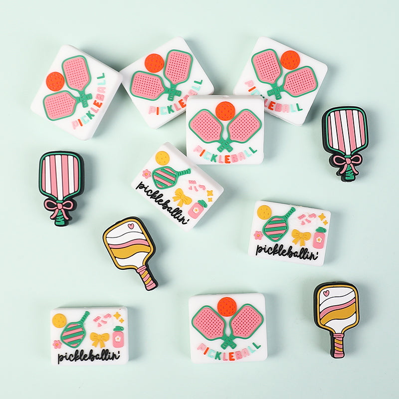 Silicone Focal Beads Pickball Theme Playful Paddles Pastel Colors 20pcs 2