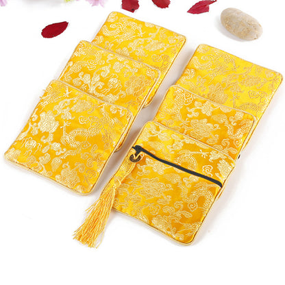 Vintage Chinese Style Brocade Zipper Cloth Pouch 11.5cm 1pc 16