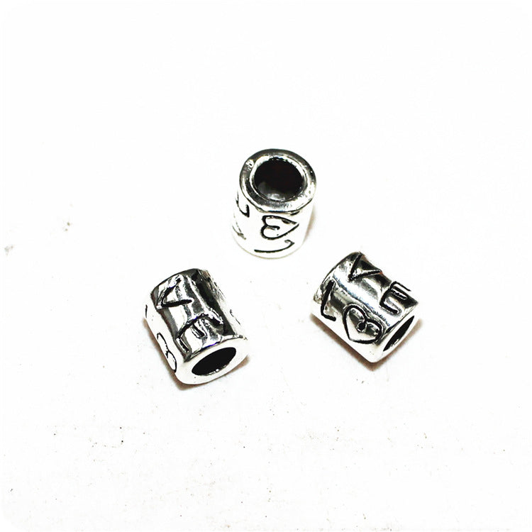 Tube Metal Beads 9x8mm Love Lettering Silver Tone 50pcs 2