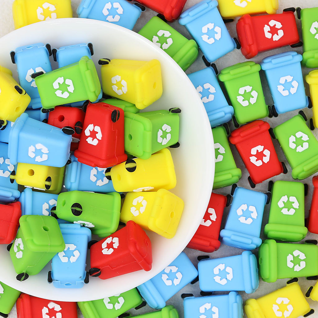 3D Colorful Trash Can Silicone Focal Beads Set 20pcs
