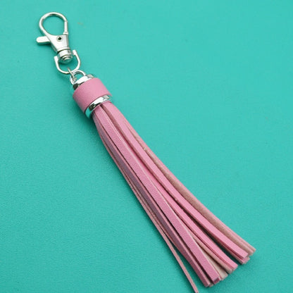 PU Leather Tassel Keychain 9cm Strips Silver Lobster Clasp 11